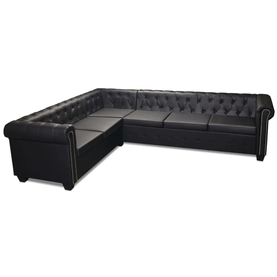 Canapé d'angle Chesterfield 6 places Cuir synthétique Noir - 2