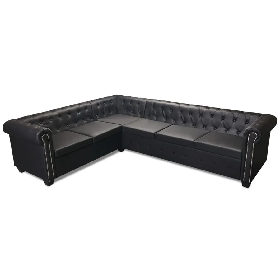 Canapé d'angle Chesterfield 6 places Cuir synthétique Noir - 3