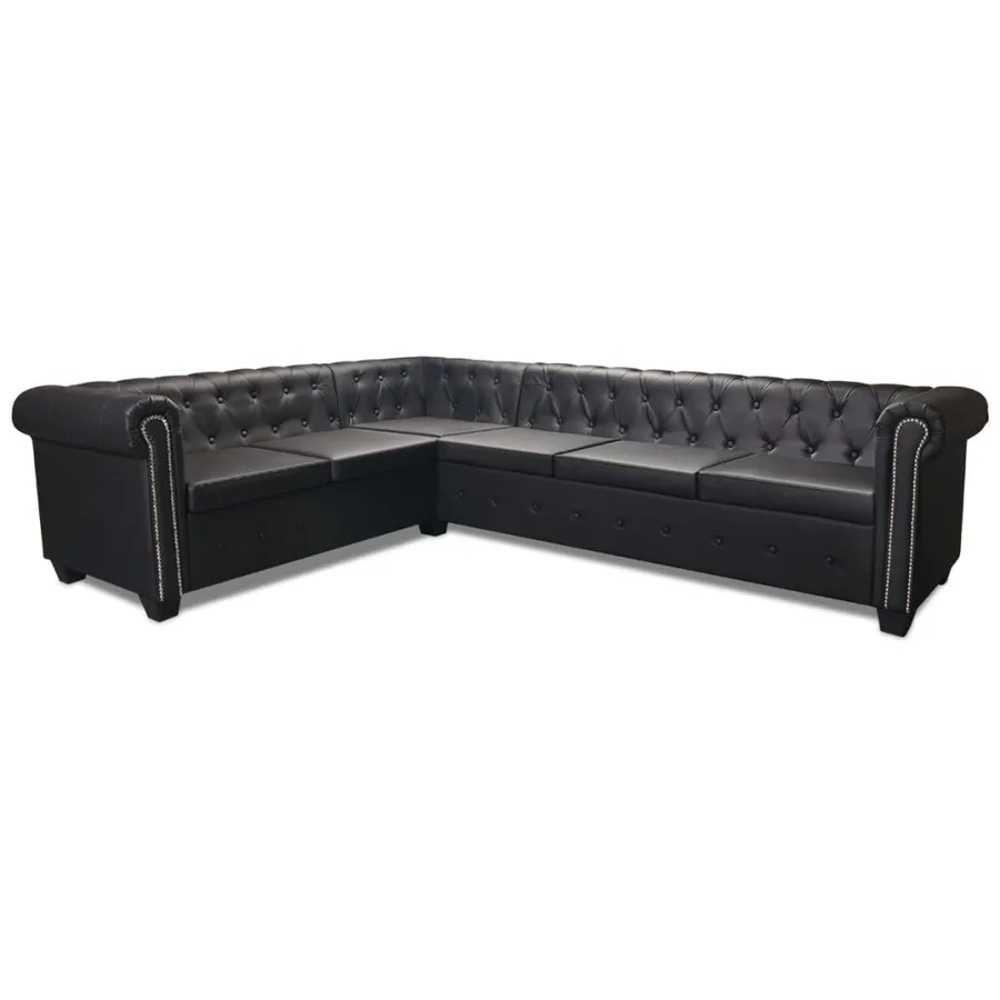 Canapé d'angle Chesterfield 6 places Cuir synthétique Noir - 4