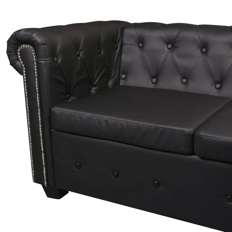 Canapé d'angle Chesterfield 6 places Cuir synthétique Noir - 5
