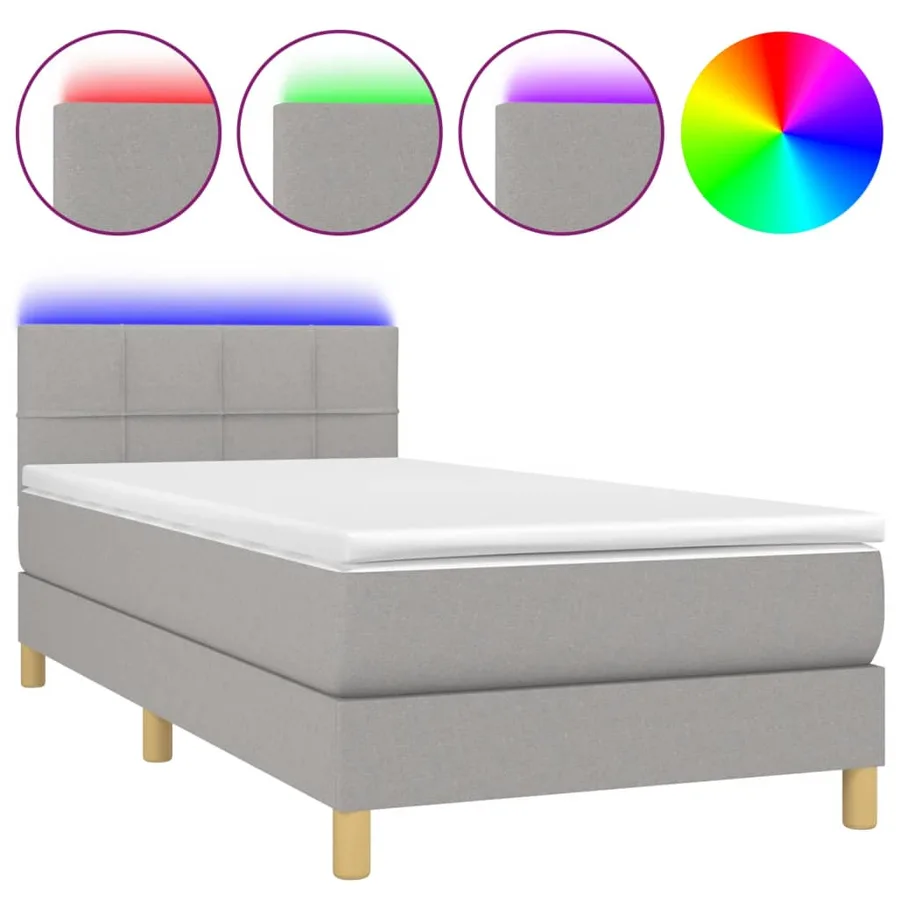 Sommier à lattes de lit avec matelas et LED Gris clair 80x200cm - 2