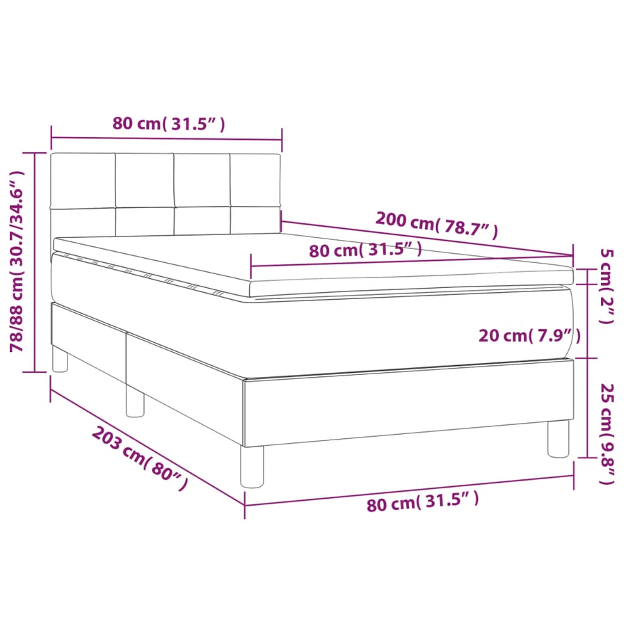 Sommier à lattes de lit avec matelas et LED Gris clair 80x200cm - 8