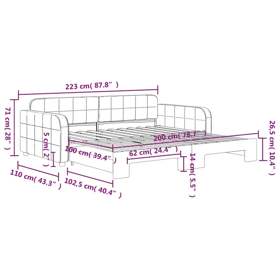 Lit de jour avec gigogne sans matelas gris clair 100x200 cm - 11