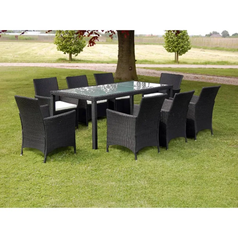 Ensemble à manger d'extérieur 9pcs coussins résine tressée noir