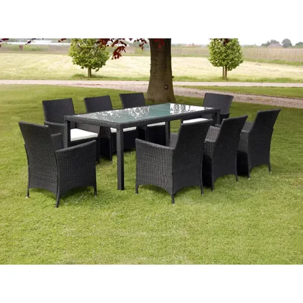 Ensemble à manger d'extérieur 9pcs coussins résine tressée noir
