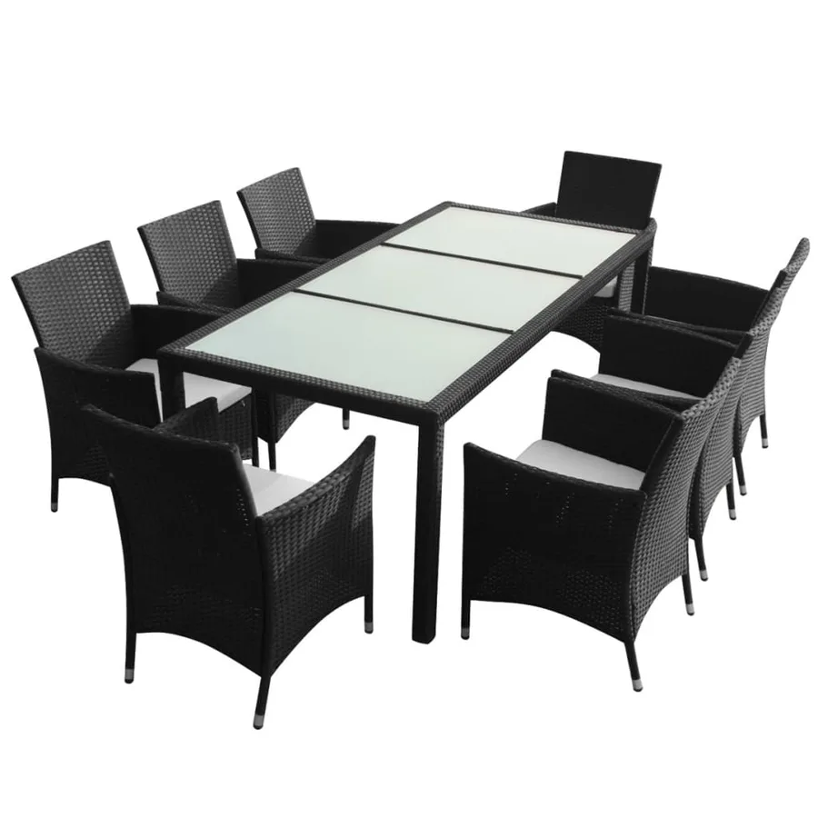 Ensemble à manger d'extérieur 9pcs coussins résine tressée noir - 2