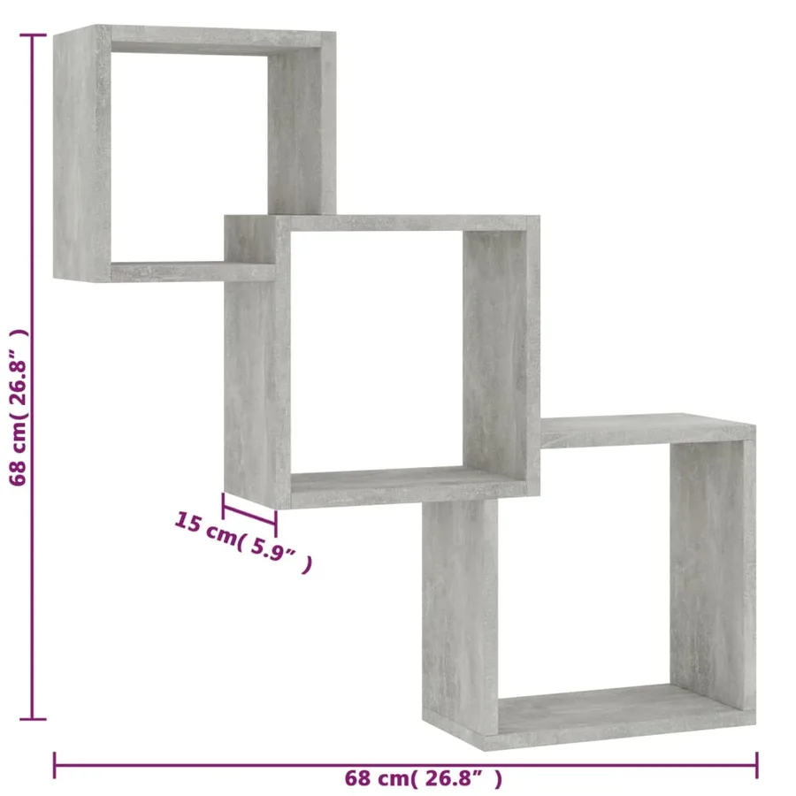 Étagères murales cubiques gris béton 68x15x68cm bois ingénierie - 6