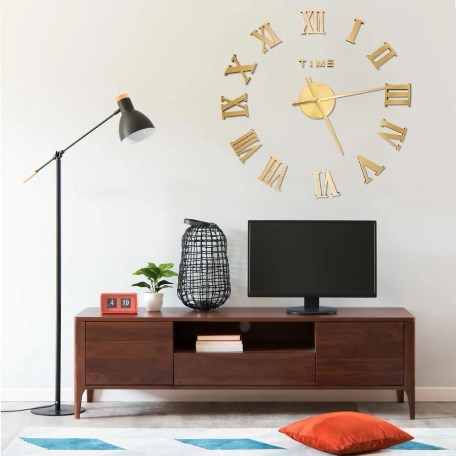 Horloge murale 3D Design moderne Doré 100 cm XXL