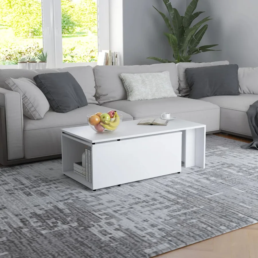 Table basse Blanc 150x50x35 cm Bois d'ingénierie - 3