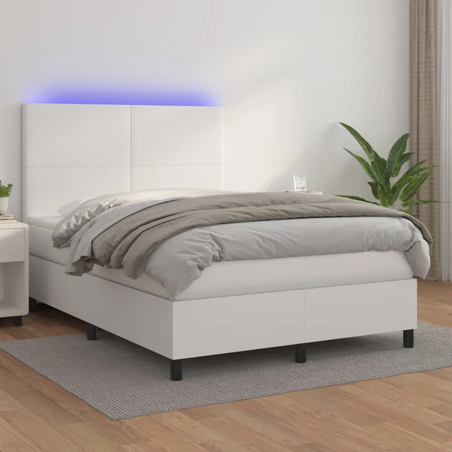 Sommier à lattes de lit avec matelas et LED Blanc 140x190 cm