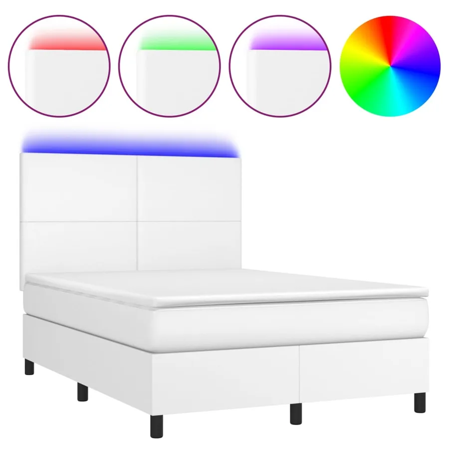 Sommier à lattes de lit avec matelas et LED Blanc 140x190 cm - 2