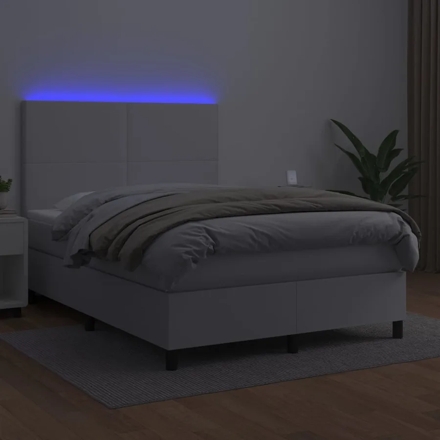 Sommier à lattes de lit avec matelas et LED Blanc 140x190 cm - 4