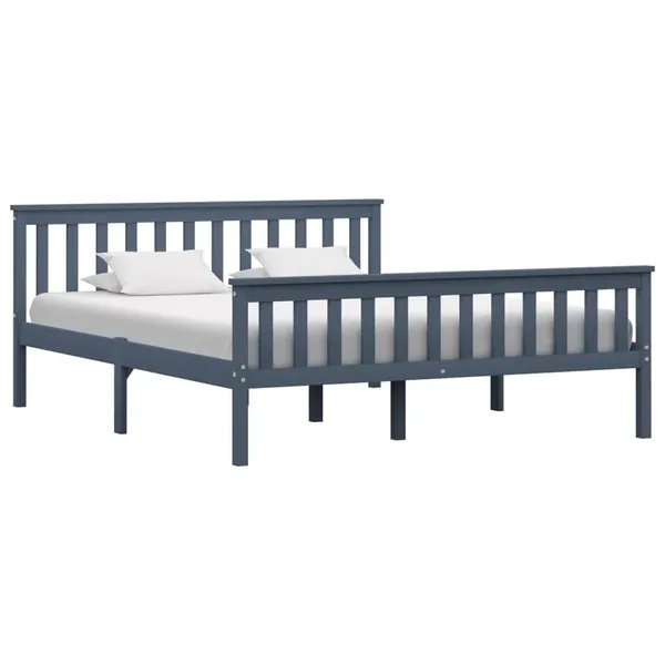 Cadre de lit sans matelas gris bois massif de pin 160x200 cm