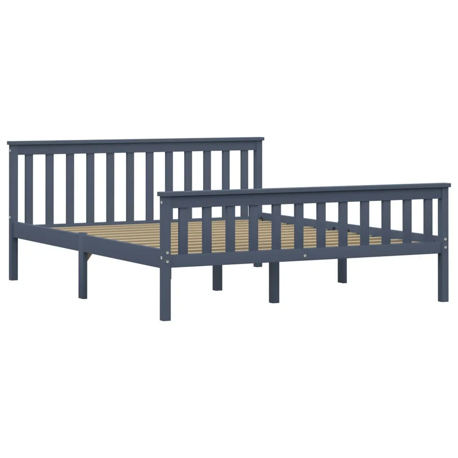 Cadre de lit sans matelas gris bois massif de pin 160x200 cm - 2