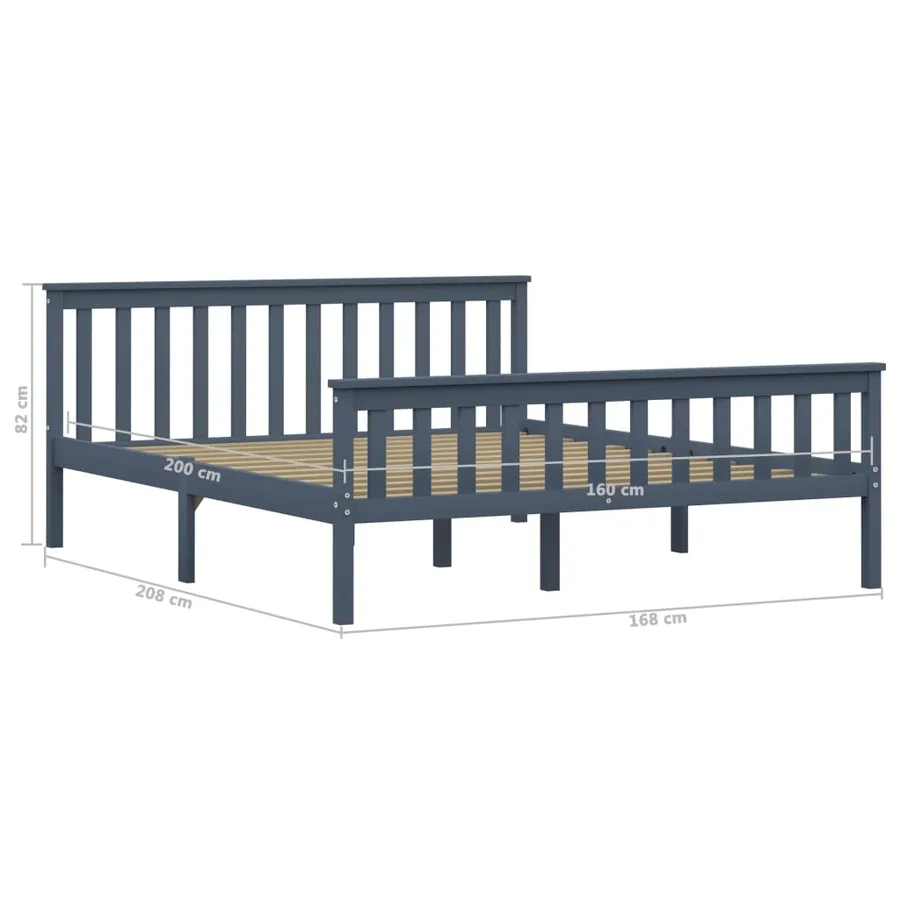 Cadre de lit sans matelas gris bois massif de pin 160x200 cm - 6