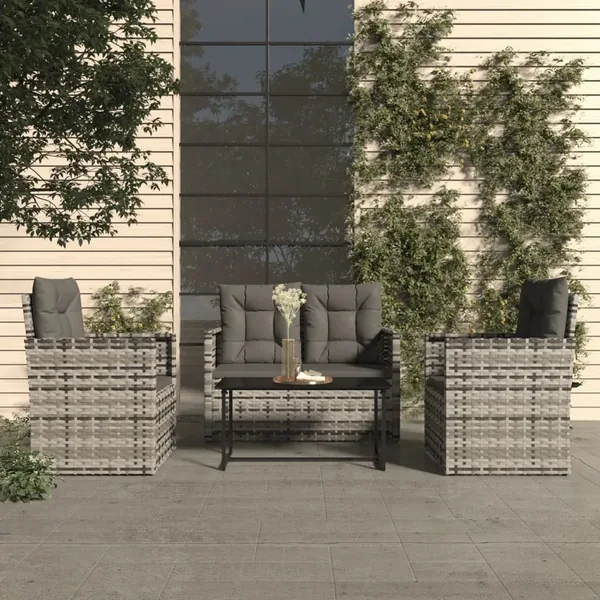 Mobilier d'extérieur 4 pcs avec coussins Résine tressée Gris