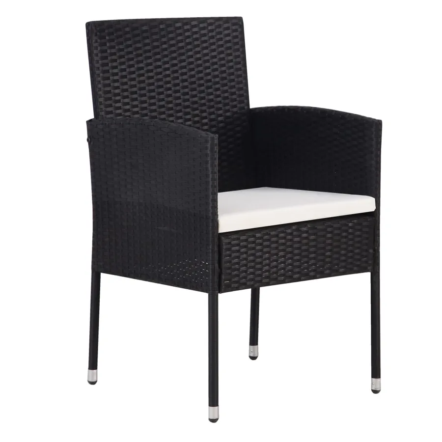 Chaises de jardin coussins blanc crème 2pcs noir résine tressée - 2