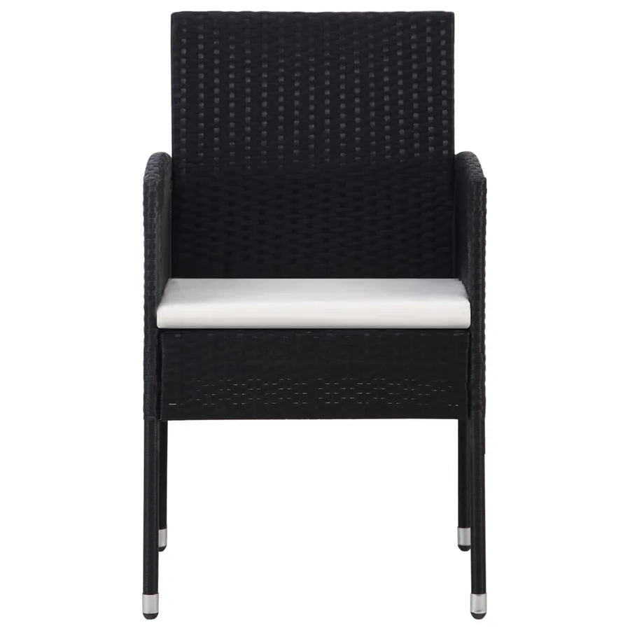 Chaises de jardin coussins blanc crème 2pcs noir résine tressée - 3