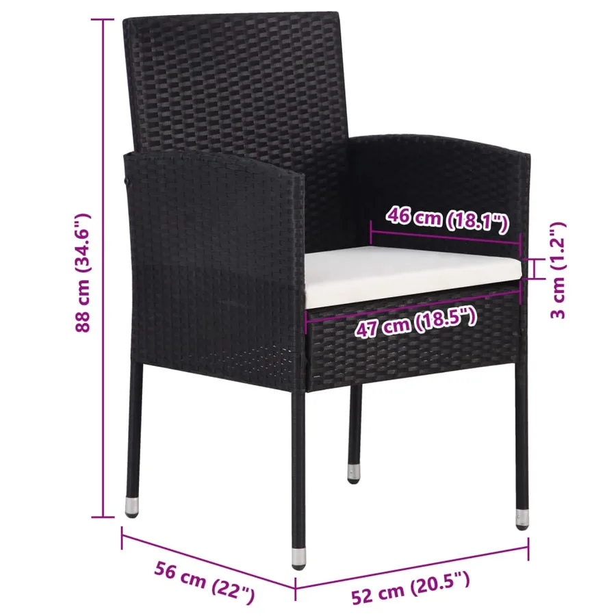 Chaises de jardin coussins blanc crème 2pcs noir résine tressée - 7