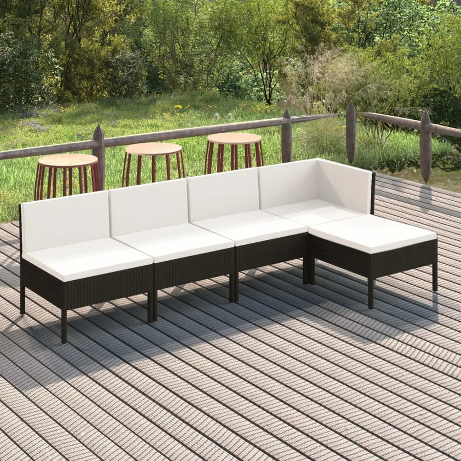 Salon de jardin 5 pcs avec coussins résine tressée noir