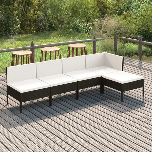 Salon de jardin 5 pcs avec coussins résine tressée noir