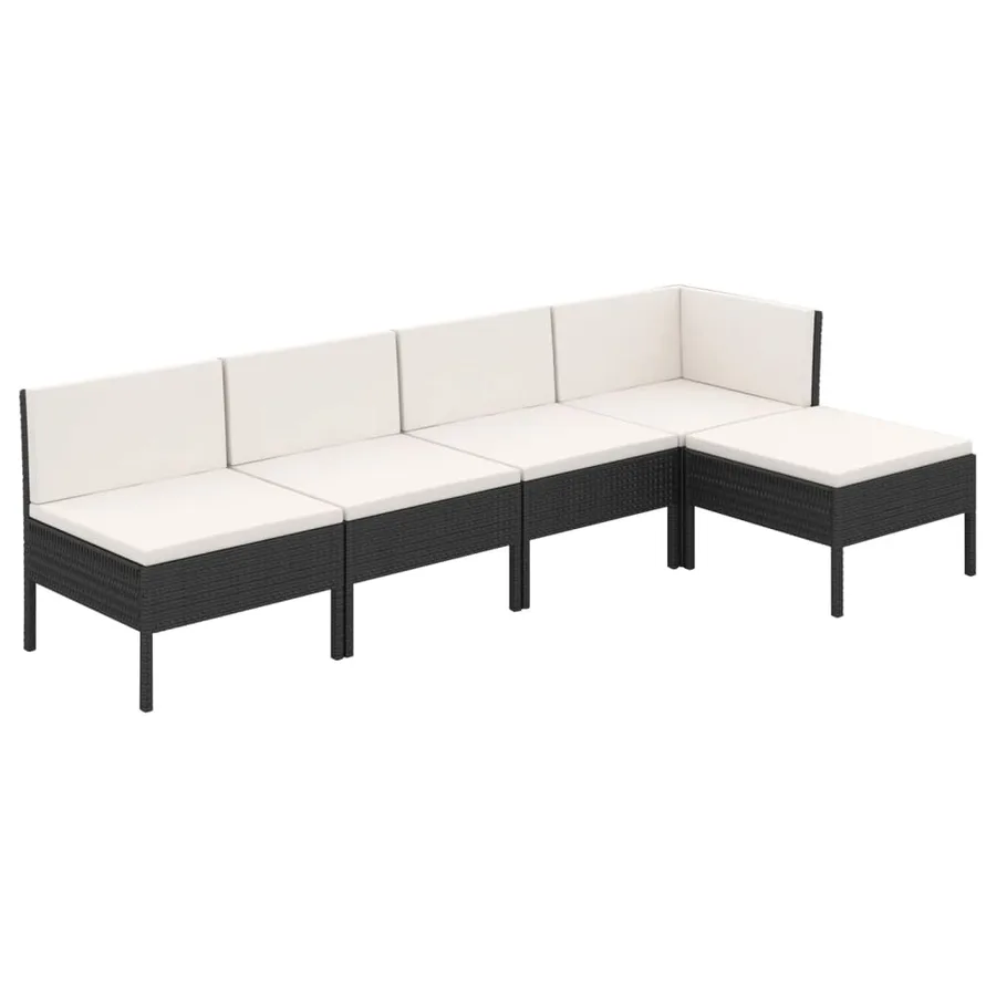 Salon de jardin 5 pcs avec coussins résine tressée noir - 2