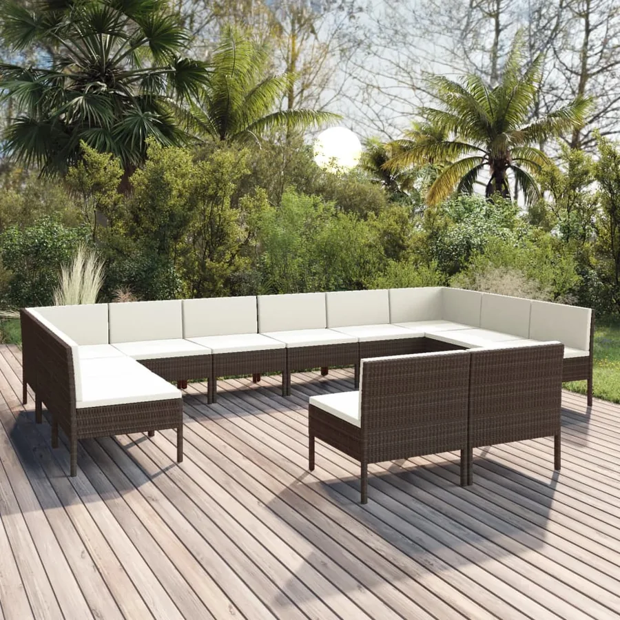 Salon de jardin 12 pcs avec coussins Résine tressée Marron