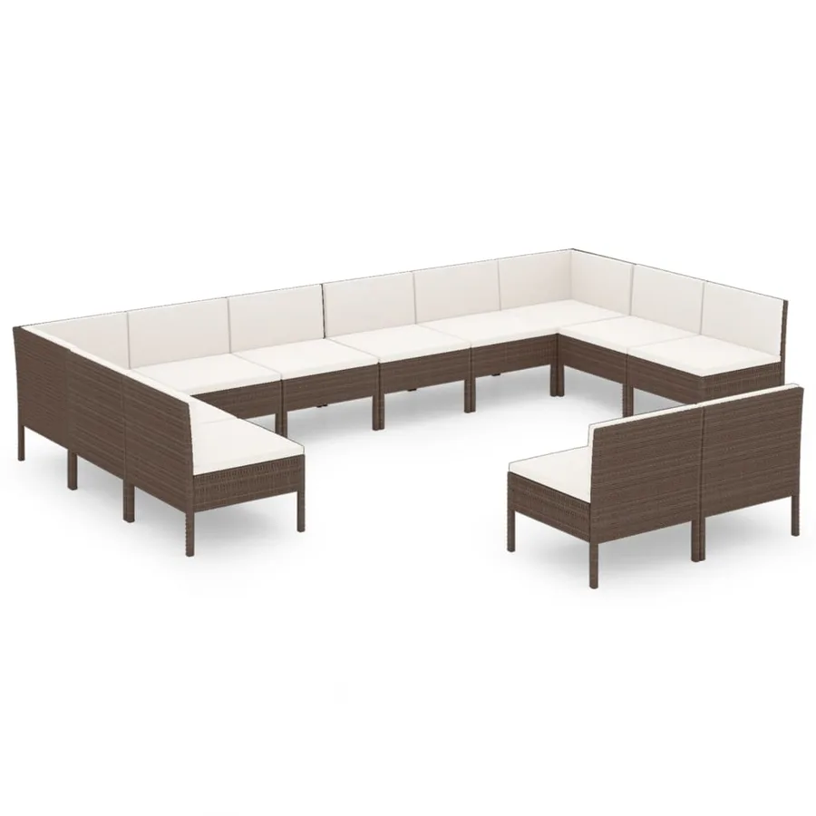 Salon de jardin 12 pcs avec coussins Résine tressée Marron - 2