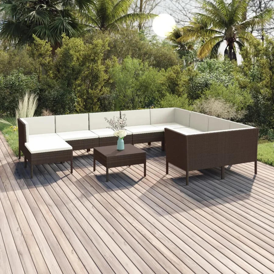 Salon de jardin 11 pcs avec coussins Résine tressée Marron