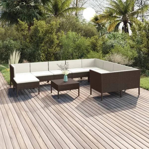 Salon de jardin 11 pcs avec coussins Résine tressée Marron