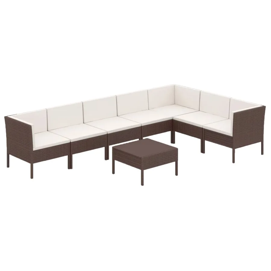 Salon de jardin 8 pcs avec coussins résine tressée marron - 2