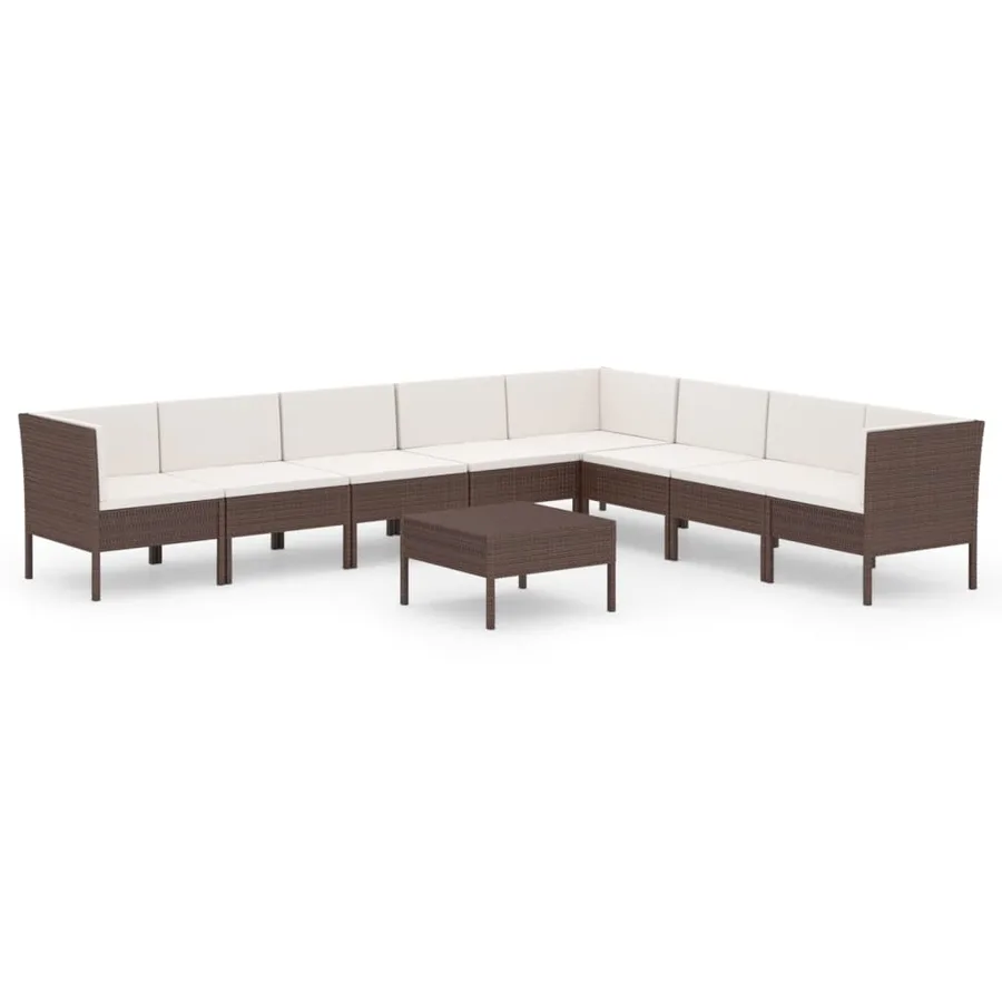 Salon de jardin 9 pcs avec coussins résine tressée marron - 2