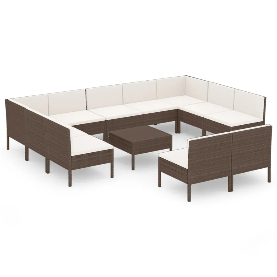 Salon de jardin 12 pcs avec coussins Résine tressée Marron - 2