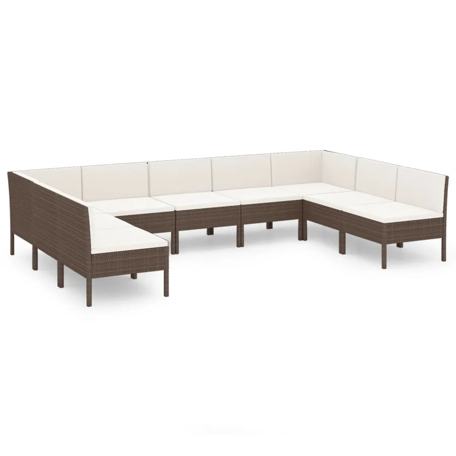 Salon de jardin 9 pcs avec coussins résine tressée marron - 2