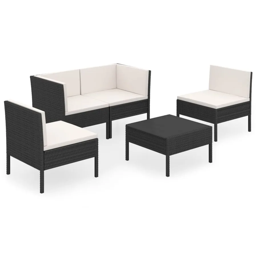 Salon de jardin 5 pcs avec coussins résine tressée noir - 2