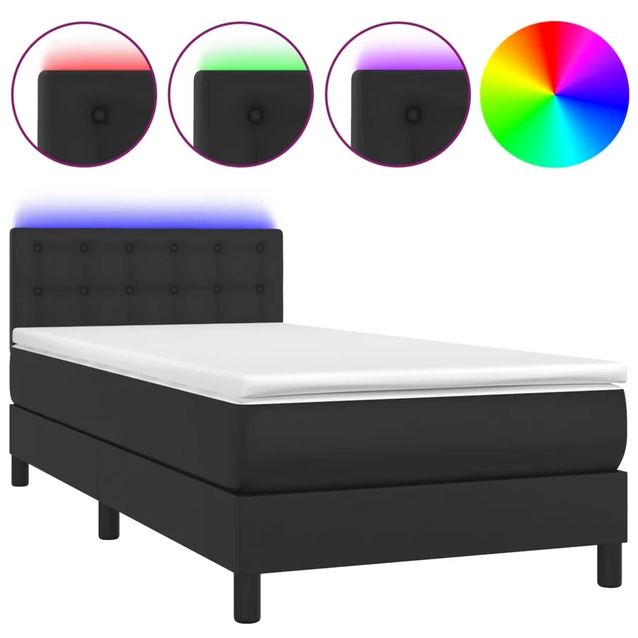 Sommier à lattes de lit avec matelas et LED Noir 100x200cm - 2