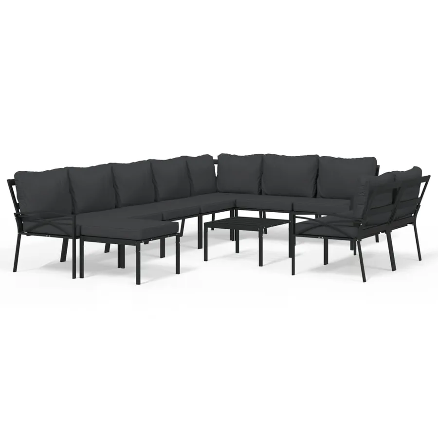 Salon de jardin 11 pcs avec coussins gris acier - 2