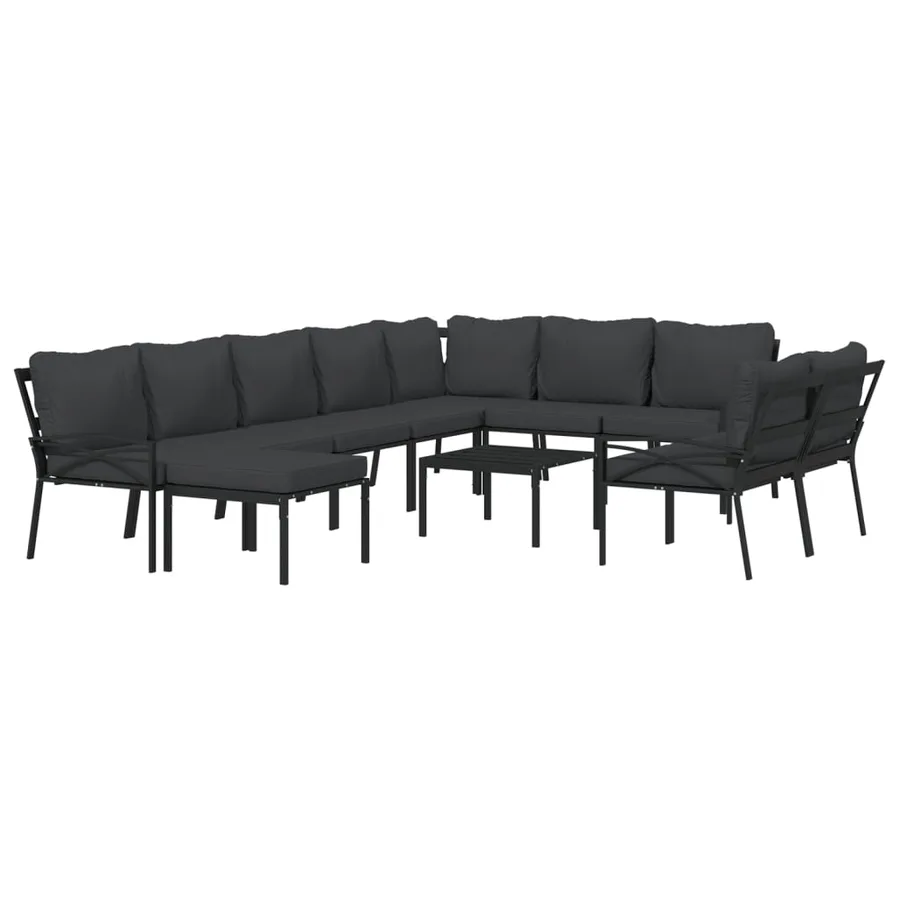 Salon de jardin 11 pcs avec coussins gris acier - 3