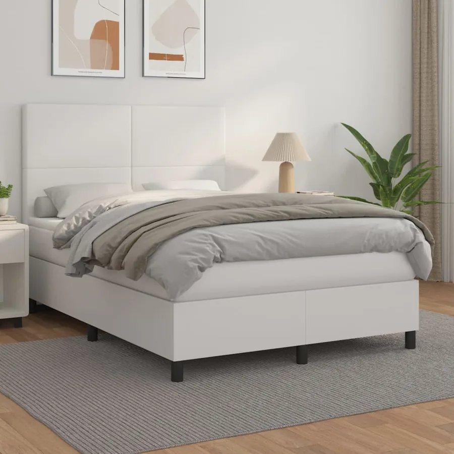 Sommier à lattes de lit avec matelas Blanc 140x190cm Similicuir
