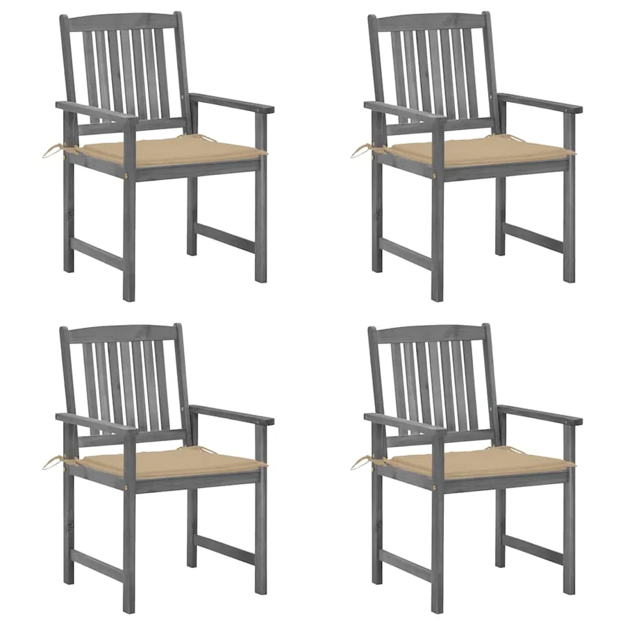 Chaises de jardin et coussins lot de 4 Gris Bois acacia massif