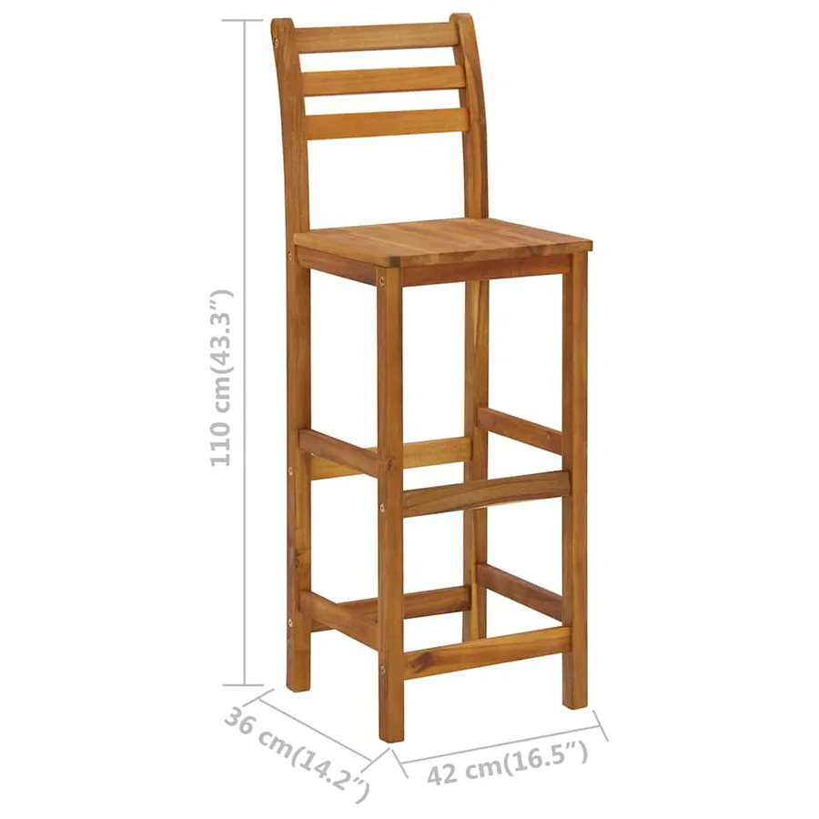 Tabourets de bar lot de 4 bois d'acacia solide - 9