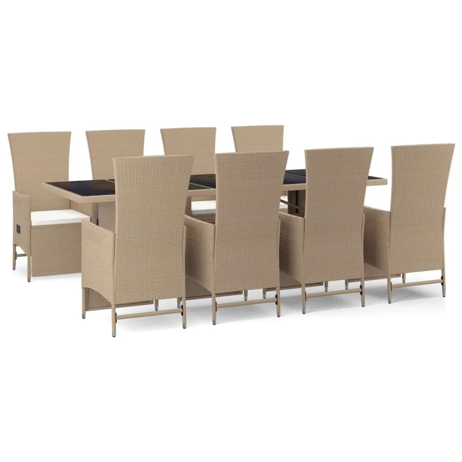 Ensemble à manger de jardin et coussins 9 pcs beige Poly rotin - 2