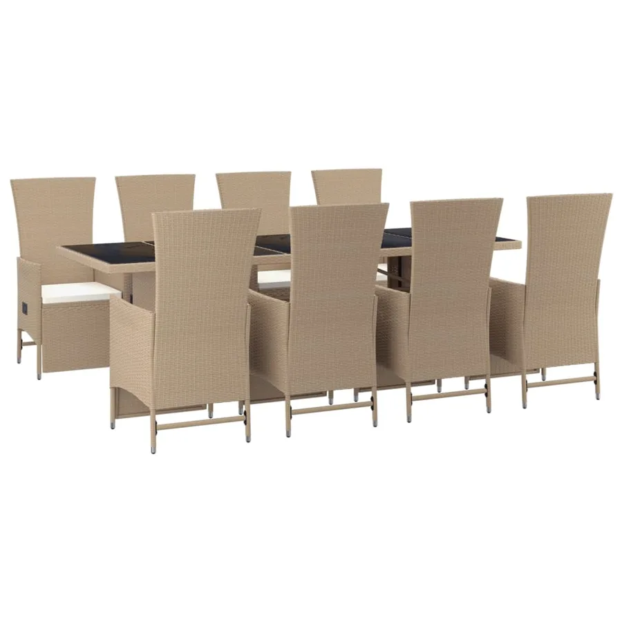 Ensemble à manger de jardin et coussins 9 pcs beige Poly rotin - 3