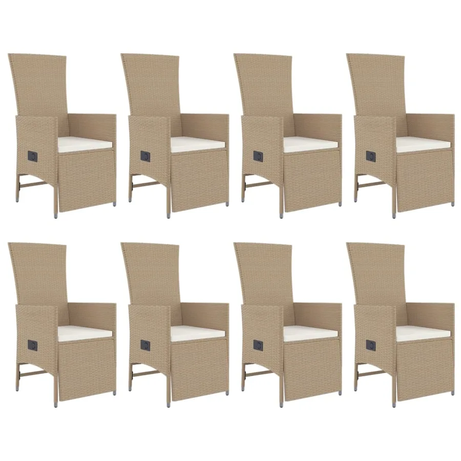 Ensemble à manger de jardin et coussins 9 pcs beige Poly rotin - 4
