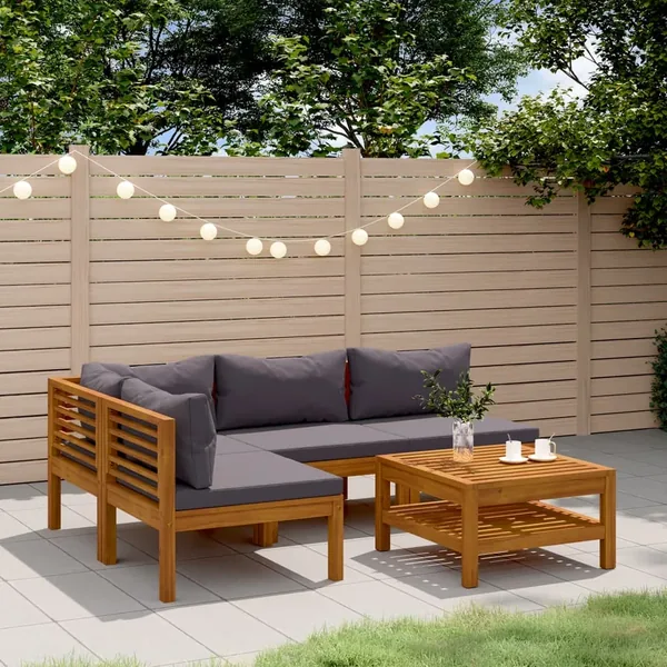 Salon de jardin 5 pcs avec coussin Bois d'acacia solide