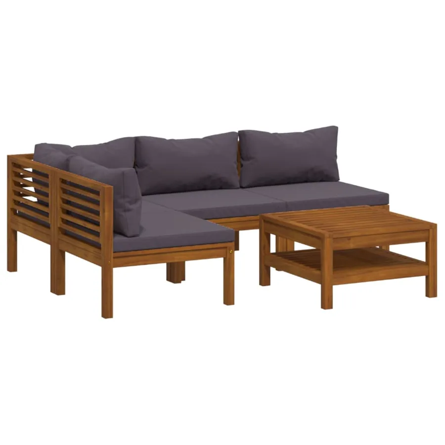 Salon de jardin 5 pcs avec coussin Bois d'acacia solide - 2