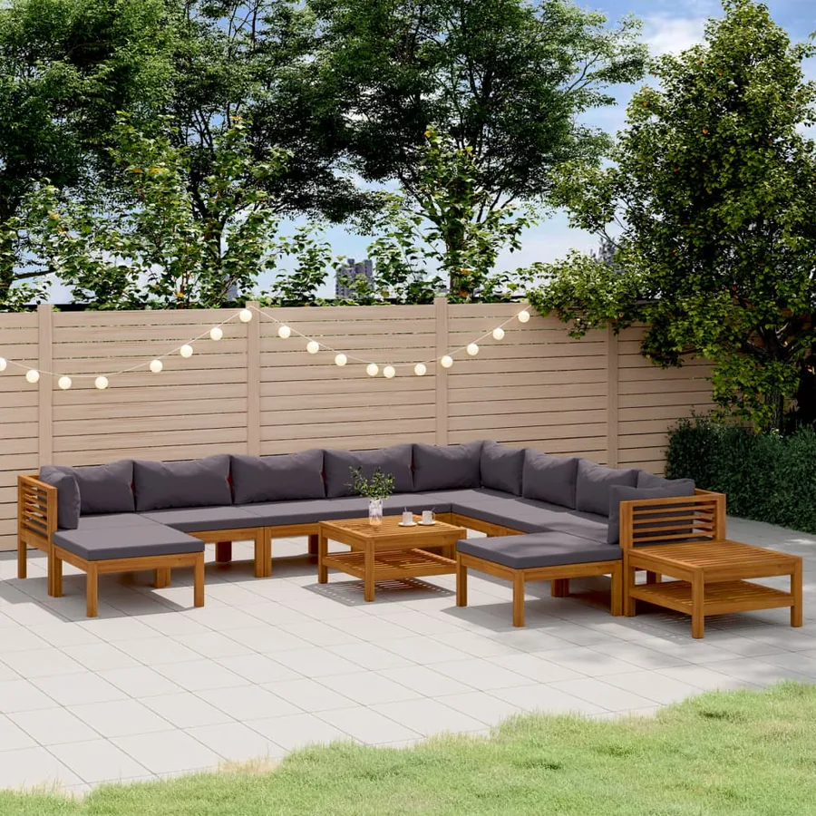 Salon de jardin 12 pcs avec coussin Bois d'acacia solide