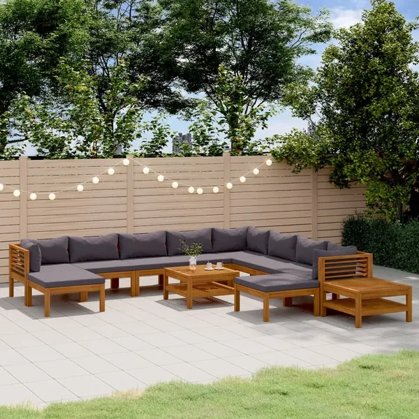 Salon de jardin 12 pcs avec coussin Bois d'acacia solide