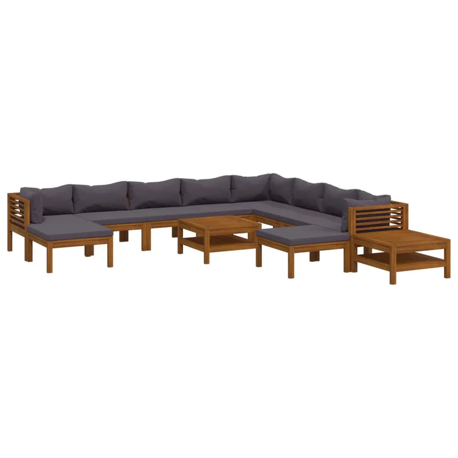 Salon de jardin 12 pcs avec coussin Bois d'acacia solide - 2