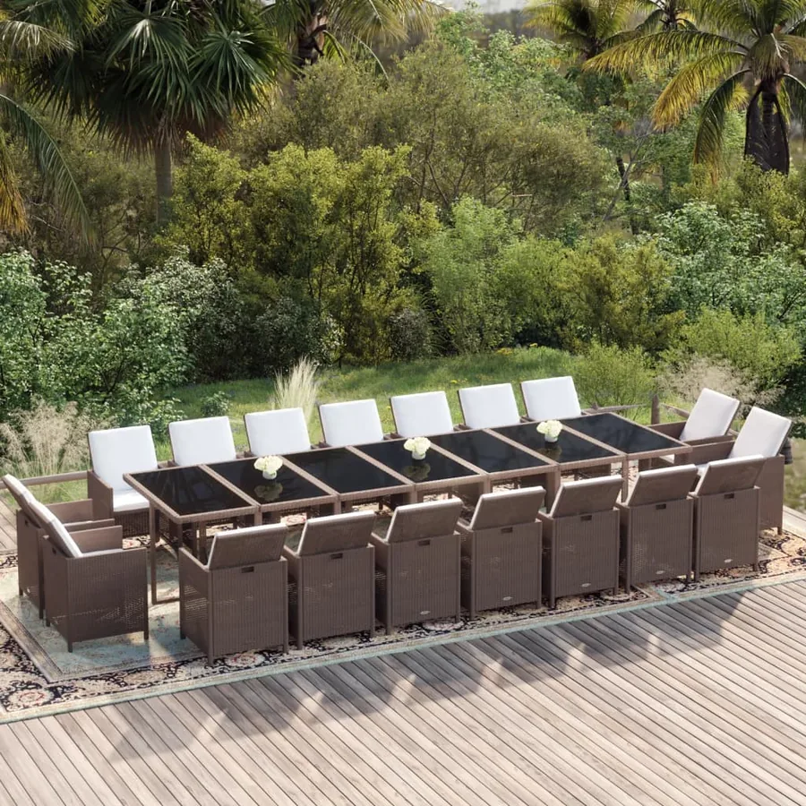 Ensemble à manger de jardin coussins 19 pcs Résine tressée